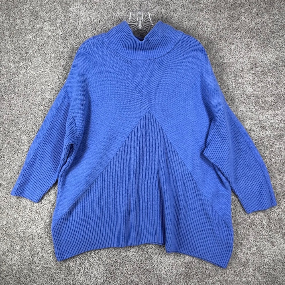 Talbots Plus Petite 3Xp Blue Mock Neck Mixed Knit Pullover Sweater CN5415 05/22